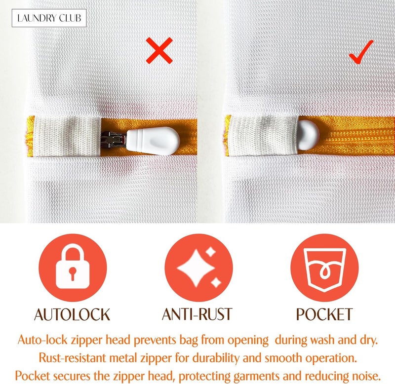 Laundry Club 3 Pack Mesh Laundry Bags for Delicates 16inx20in (40cmx50cm), Dryer Safe, Breathable Fine Net, Sturdy Anti-Rust Zipper, Mesh Laundry Bags for Lingerie, Bra, Underwear, Sneakers, Socks, ™ - Image 4